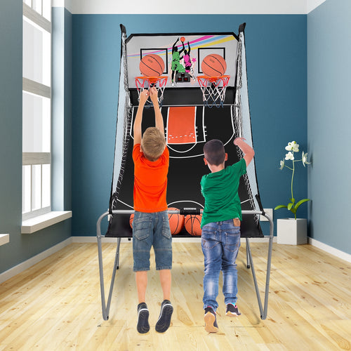 Foldable Double Electronic Basketball Game with 4 Balls Indoor, Gray