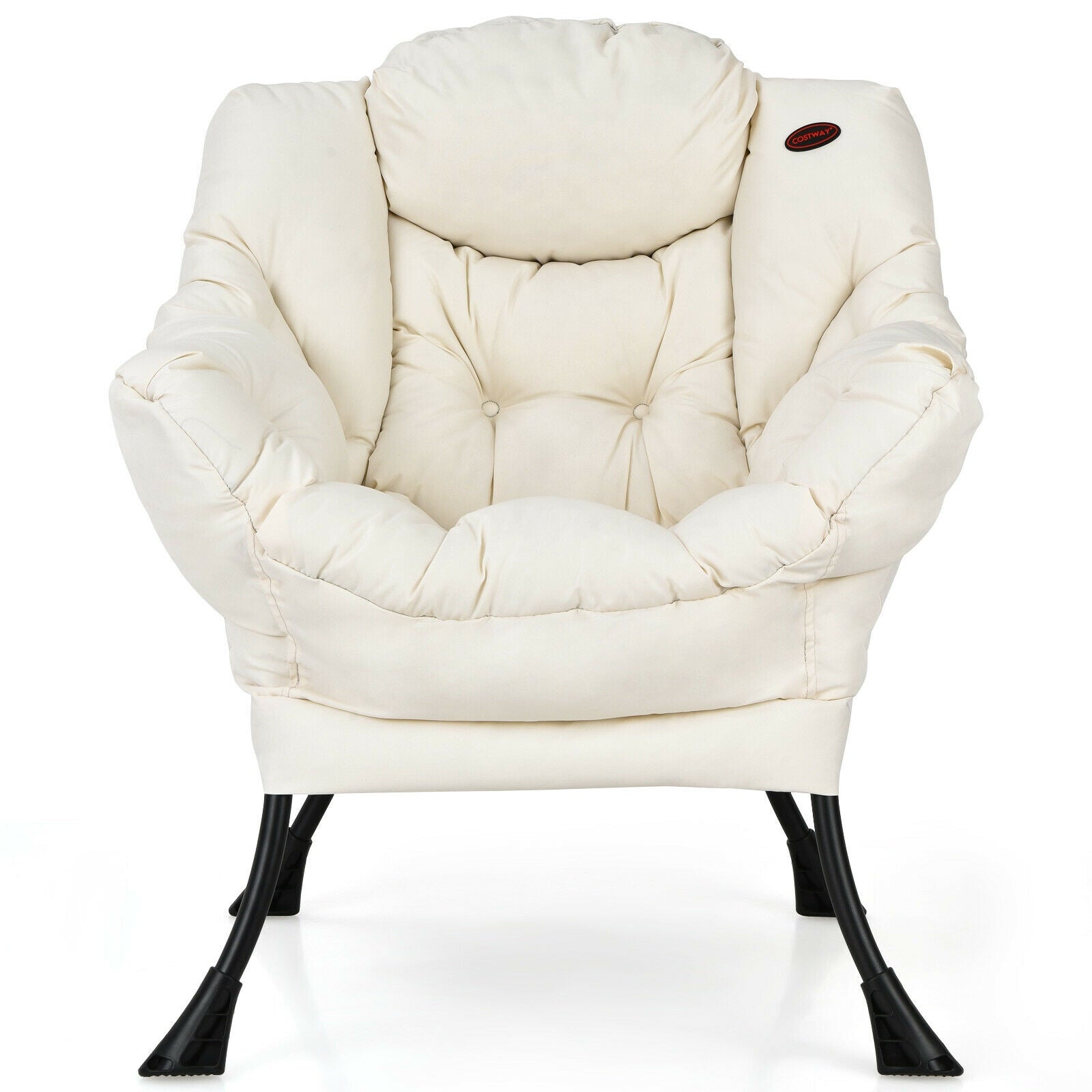 Modern Polyester Fabric Lazy Chair with Steel Frame and Side Pocket, Beige Accent Chairs at Gallery Canada