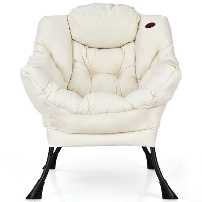 Modern Polyester Fabric Lazy Chair with Steel Frame and Side Pocket, Beige Accent Chairs at Gallery Canada
