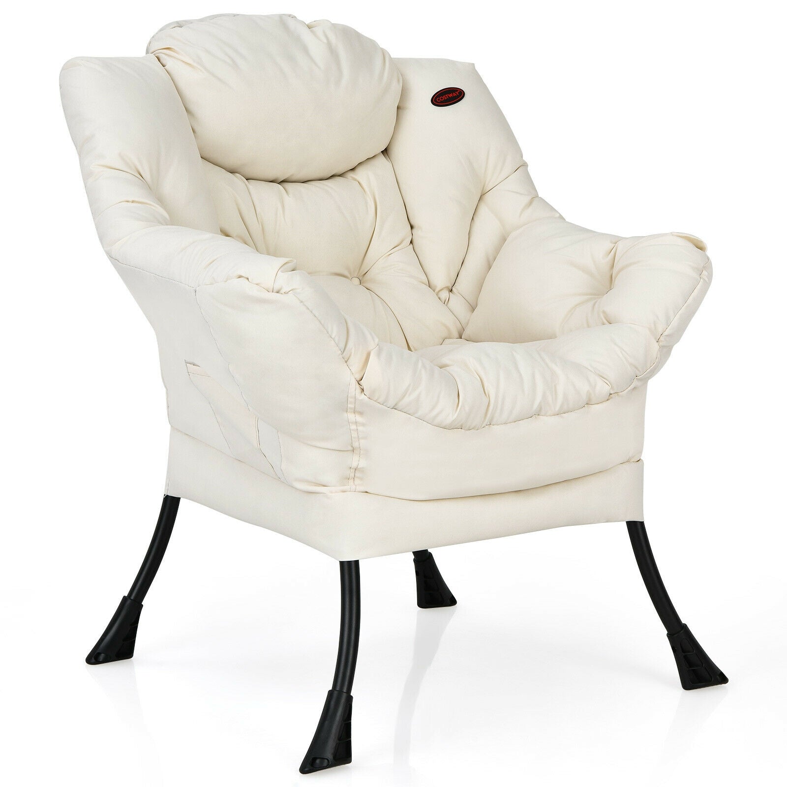 Modern Polyester Fabric Lazy Chair with Steel Frame and Side Pocket, Beige Accent Chairs at Gallery Canada