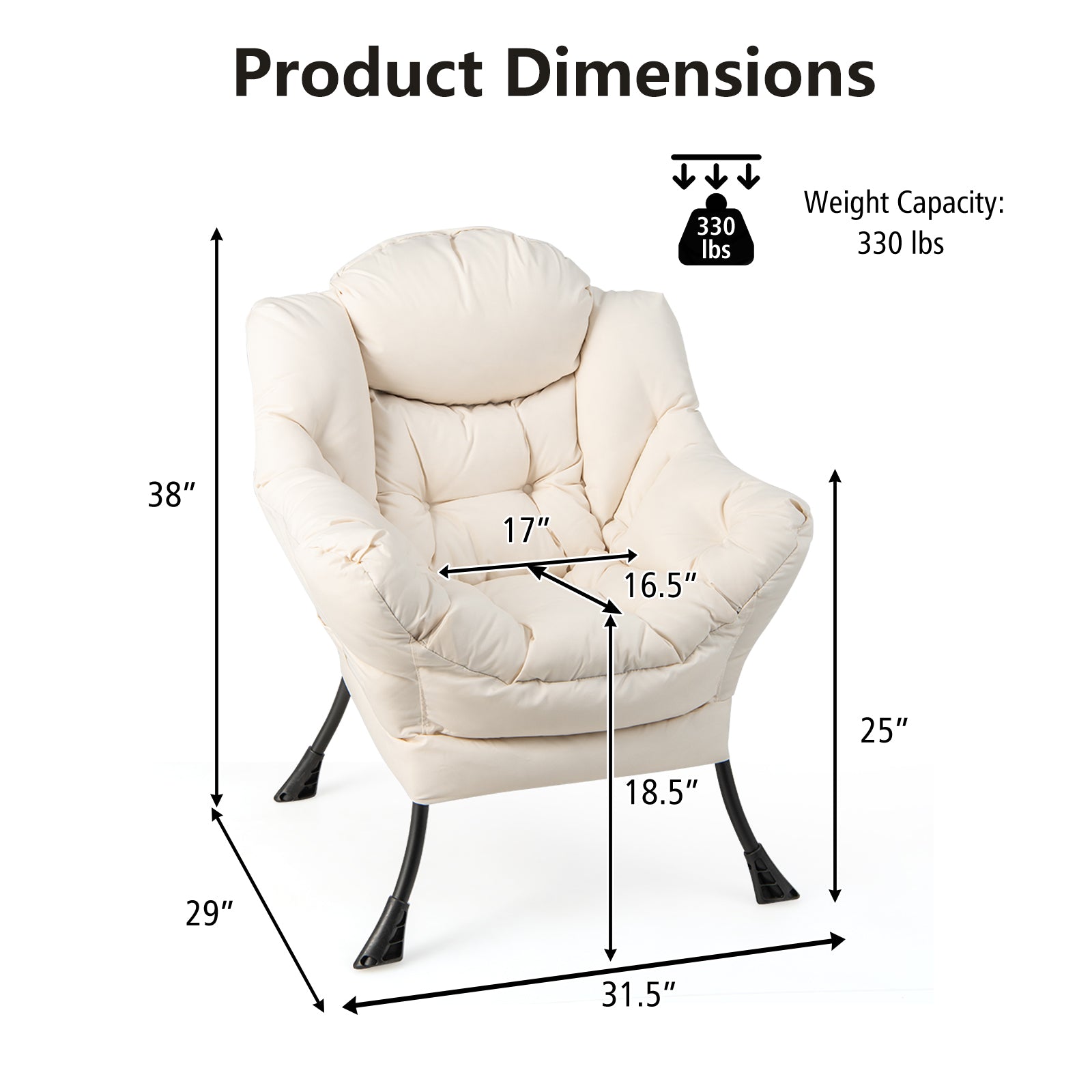 Modern Polyester Fabric Lazy Chair, Steel Frame, Side Pocket, Beige Accent Chairs at Gallery Canada
