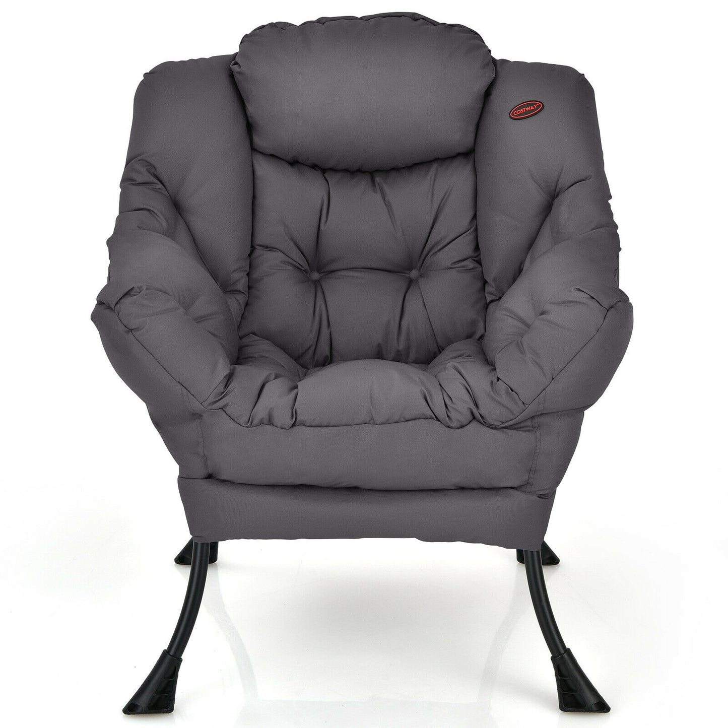 Modern Polyester Fabric Lazy Chair with Steel Frame and Side Pocket, Gray Accent Chairs at Gallery Canada