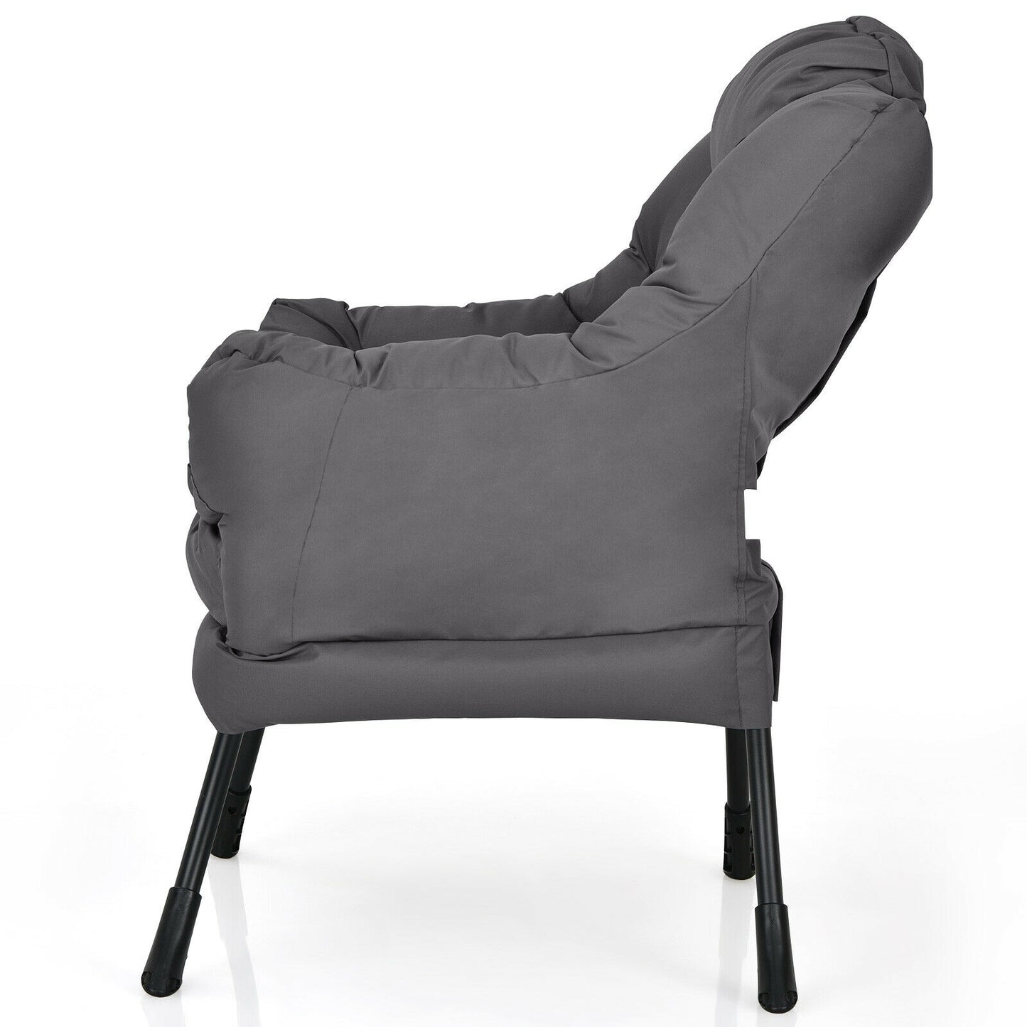Modern Polyester Fabric Lazy Chair with Steel Frame and Side Pocket, Gray Accent Chairs at Gallery Canada