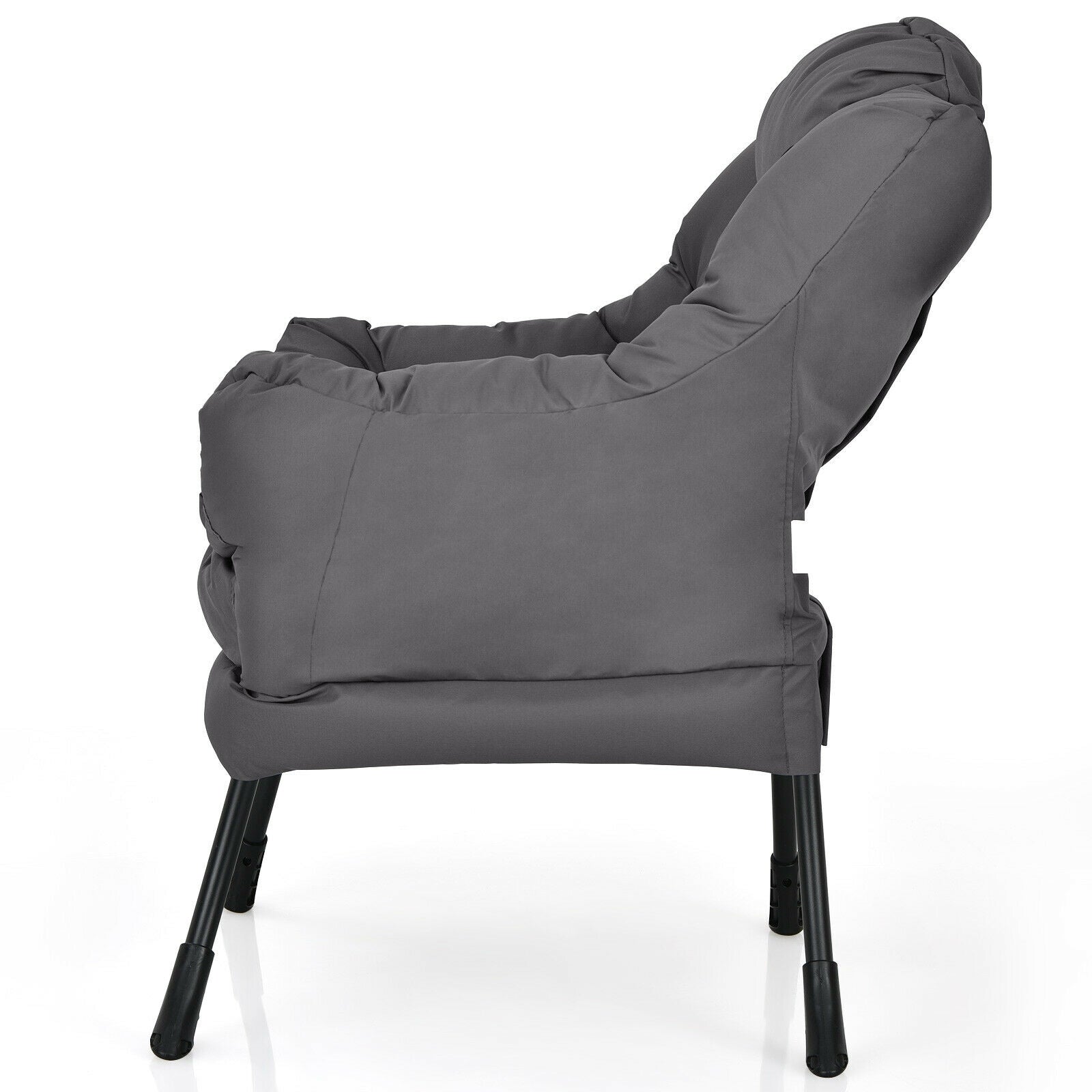 Modern Polyester Fabric Lazy Chair with Steel Frame and Side Pocket, Gray Accent Chairs at Gallery Canada