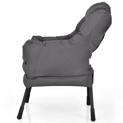 Modern Polyester Fabric Lazy Chair with Steel Frame and Side Pocket, Gray Accent Chairs at Gallery Canada