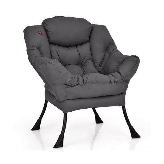 Modern Polyester Fabric Lazy Chair with Steel Frame and Side Pocket, Gray at Gallery Canada