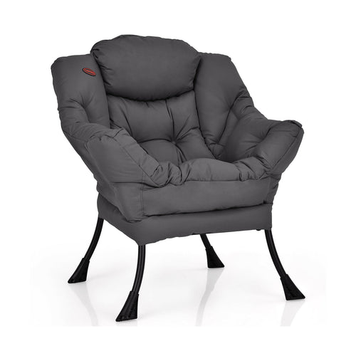 Modern Polyester Fabric Lazy Chair with Steel Frame and Side Pocket, Gray
