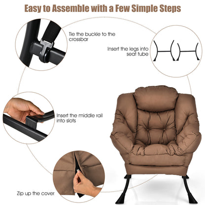 Modern Polyester Fabric Lazy Chair, Steel Frame, Side Pocket, Brown Accent Chairs at Gallery Canada