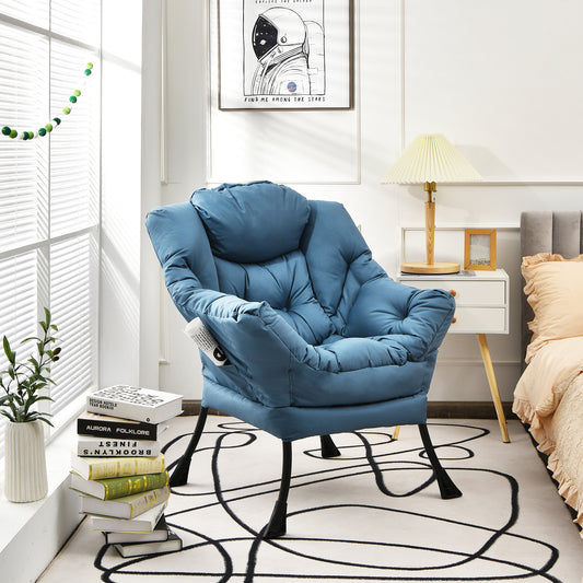 Modern Polyester Fabric Lazy Chair, Steel Frame, Side Pocket, Navy Accent Chairs Navy at Gallery Canada