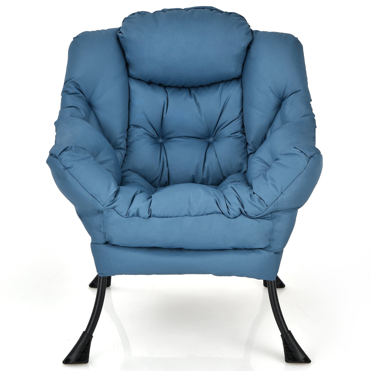 Modern Polyester Fabric Lazy Chair with Steel Frame and Side Pocket, Navy Accent Chairs at Gallery Canada