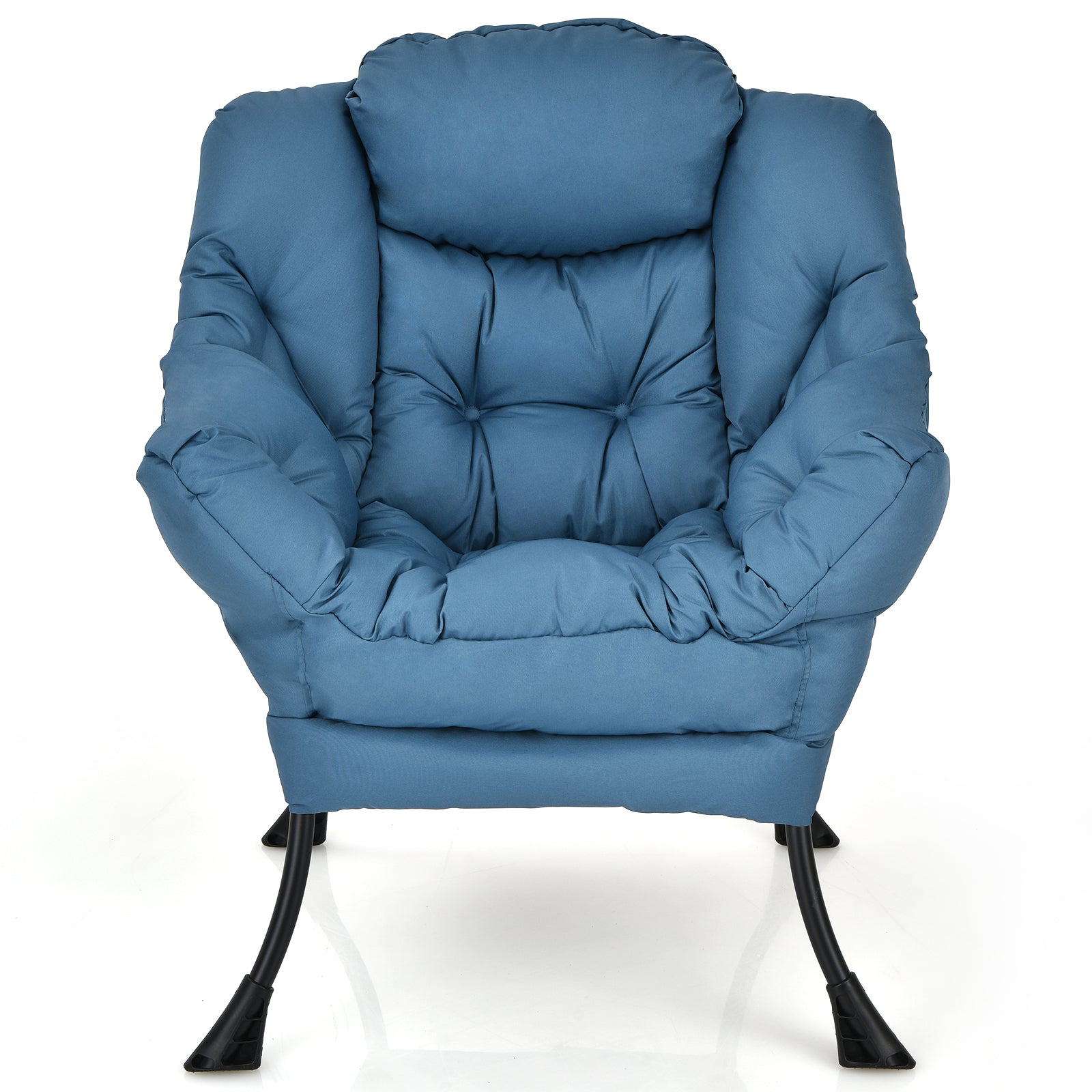 Modern Polyester Fabric Lazy Chair with Steel Frame and Side Pocket, Navy Accent Chairs at Gallery Canada