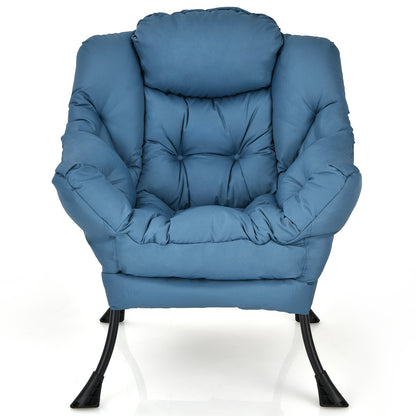 Modern Polyester Fabric Lazy Chair with Steel Frame and Side Pocket, Navy Accent Chairs at Gallery Canada
