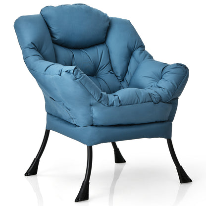 Modern Polyester Fabric Lazy Chair with Steel Frame and Side Pocket, Navy Accent Chairs at Gallery Canada