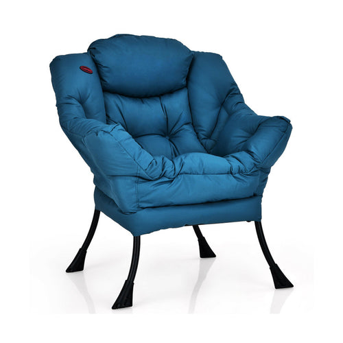 Modern Polyester Fabric Lazy Chair with Steel Frame and Side Pocket, Navy