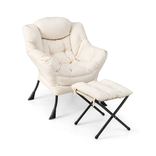 Modern Accent Sofa Chair, Folding Footrest, Side Pocket, Beige Accent Chairs Beige at Gallery Canada