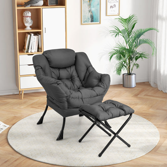 Modern Accent Sofa Chair, With Folding Footrest And Side Pocket, Gray Accent Chairs Gray at Gallery Canada
