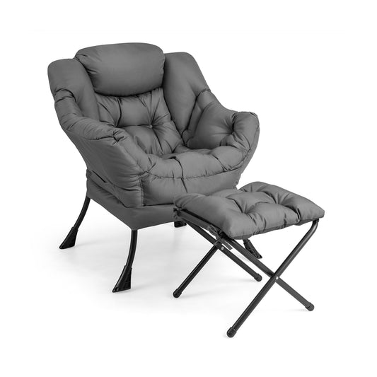 Modern Accent Sofa Chair, With Folding Footrest And Side Pocket, Gray Accent Chairs Gray at Gallery Canada