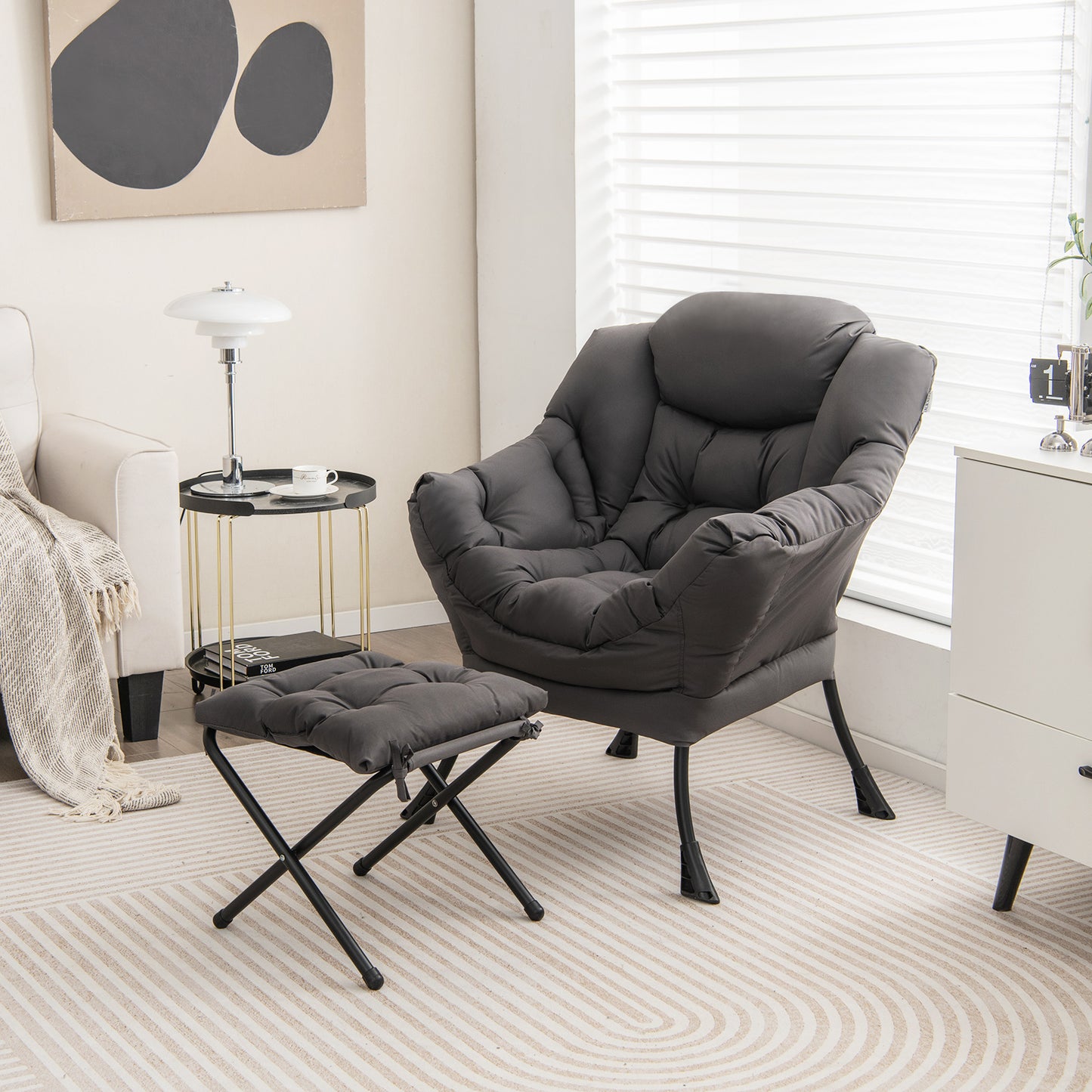 Modern Accent Sofa Chair, With Folding Footrest And Side Pocket, Gray Accent Chairs at Gallery Canada