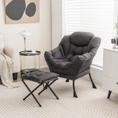 Modern Accent Sofa Chair, With Folding Footrest And Side Pocket, Gray Accent Chairs at Gallery Canada