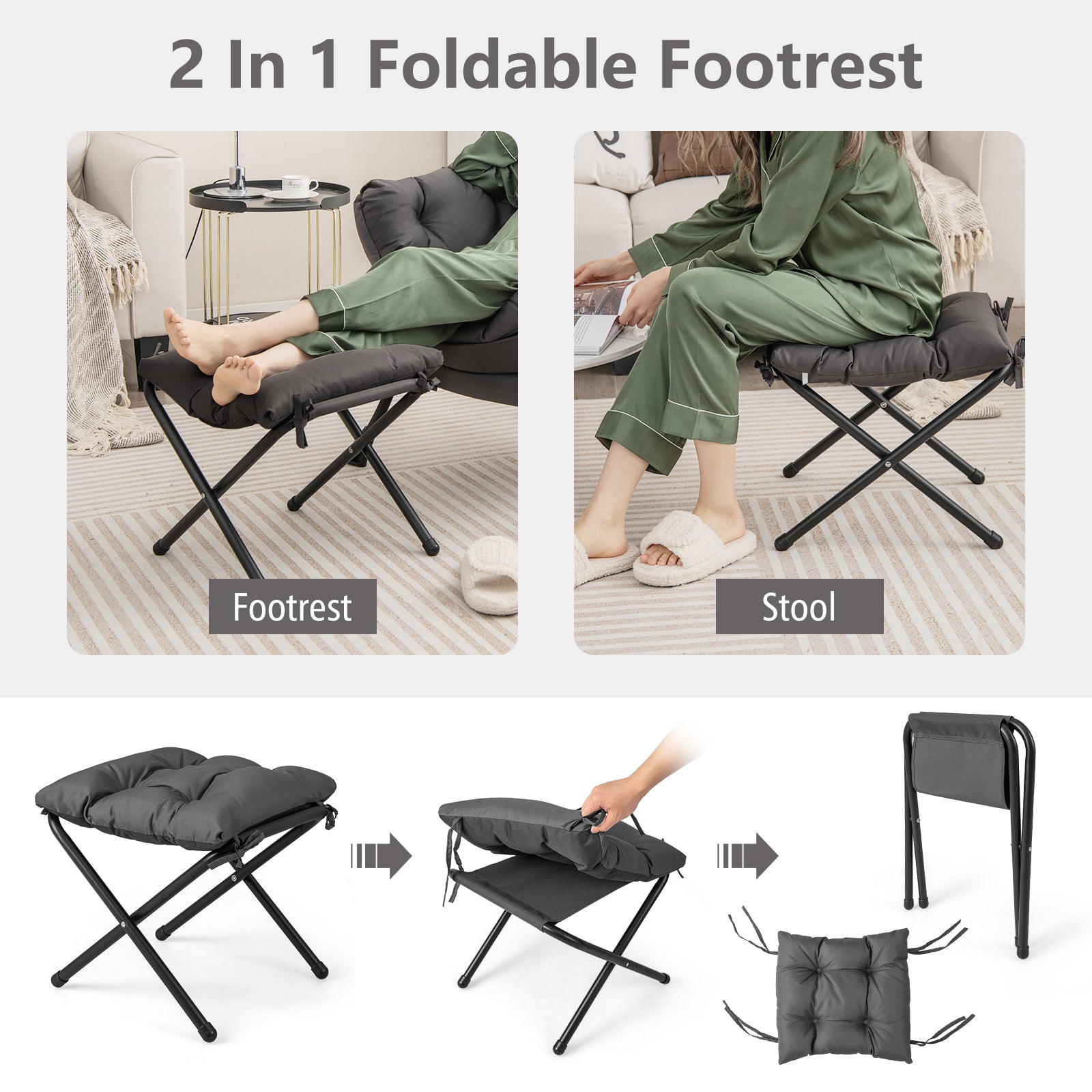 Modern Accent Sofa Chair, With Folding Footrest And Side Pocket, Gray Accent Chairs at Gallery Canada