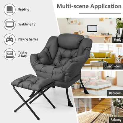 Modern Accent Sofa Chair, With Folding Footrest And Side Pocket, Gray Accent Chairs at Gallery Canada