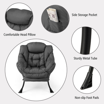 Modern Accent Sofa Chair, With Folding Footrest And Side Pocket, Gray Accent Chairs at Gallery Canada