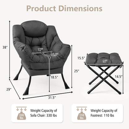 Modern Accent Sofa Chair, With Folding Footrest And Side Pocket, Gray Accent Chairs at Gallery Canada