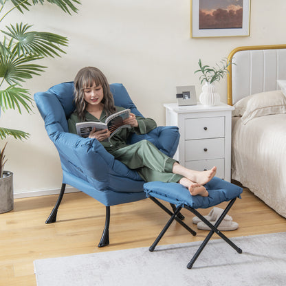 Modern Accent Sofa Chair with Folding Footrest and Side Pocket, Navy Accent Chairs at Gallery Canada