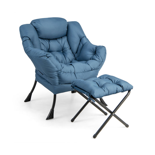Modern Accent Sofa Chair, Folding Footrest, Side Pocket, Navy Accent Chairs Navy at Gallery Canada