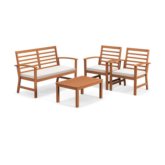 4 Pieces Outdoor Furniture Set with Stable Acacia Wood Frame, Beige - Gallery Canada