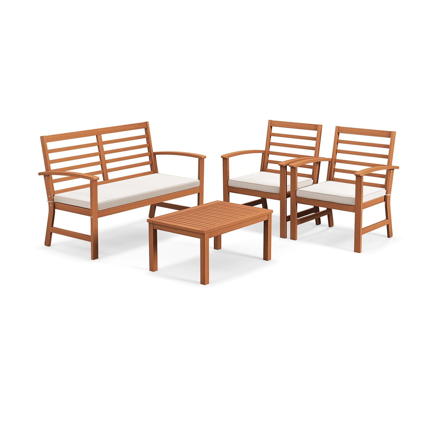 Ensemble de mobilier d'extérieur 4 pièces, cadre en bois d'acacia, beige