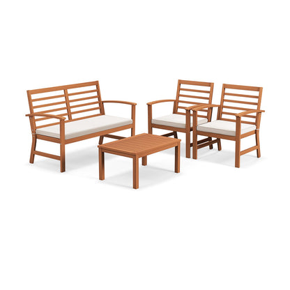 Ensemble de mobilier d'extérieur 4 pièces, cadre en bois d'acacia, beige