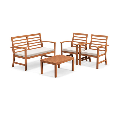 4 Pieces Outdoor Furniture Set with Stable Acacia Wood Frame, Beige Patio Conversation Sets Beige at Gallery Canada