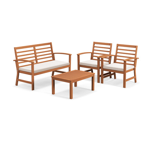 4 Pieces Outdoor Furniture Set with Stable Acacia Wood Frame, Beige