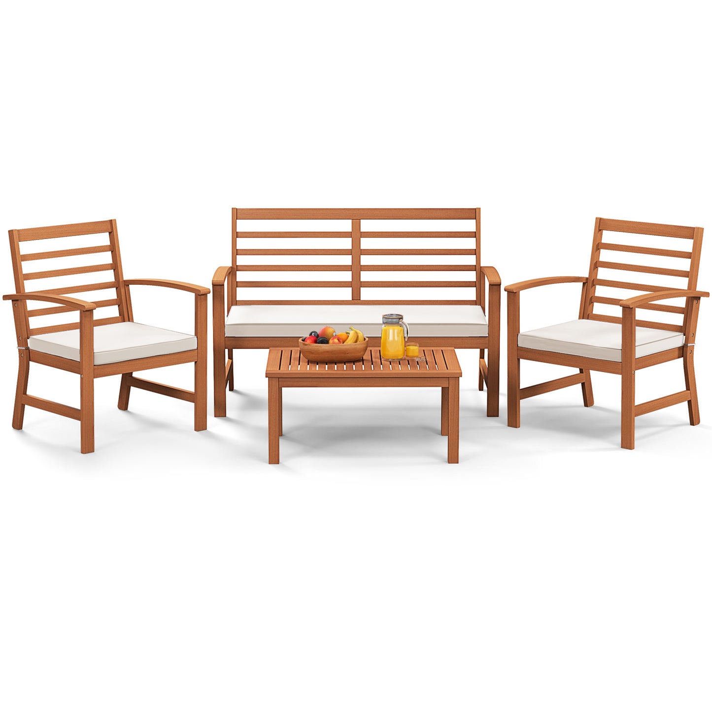 4 Pieces Outdoor Furniture Set with Stable Acacia Wood Frame, Beige Patio Conversation Sets at Gallery Canada