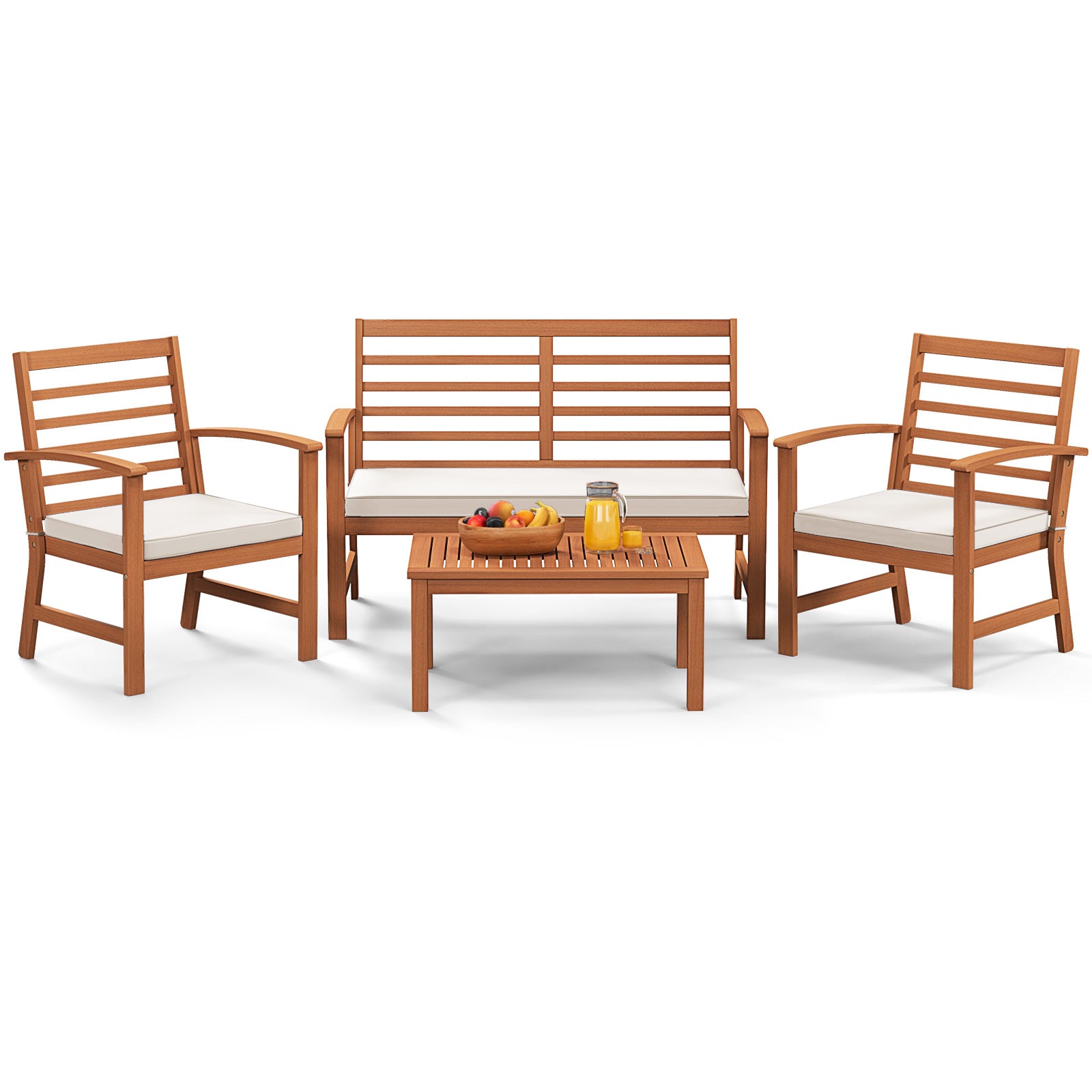 4 Pieces Outdoor Furniture Set with Stable Acacia Wood Frame, Beige Patio Conversation Sets at Gallery Canada