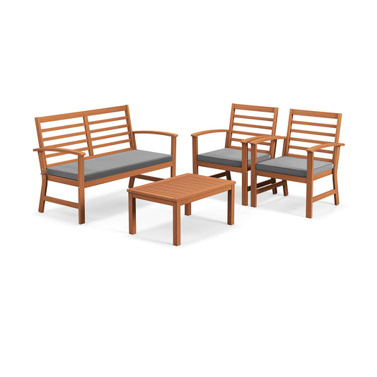 4 Piece Outdoor Furniture Set, Acacia Wood Frame, Gray Patio Conversation Sets Gray at Gallery Canada