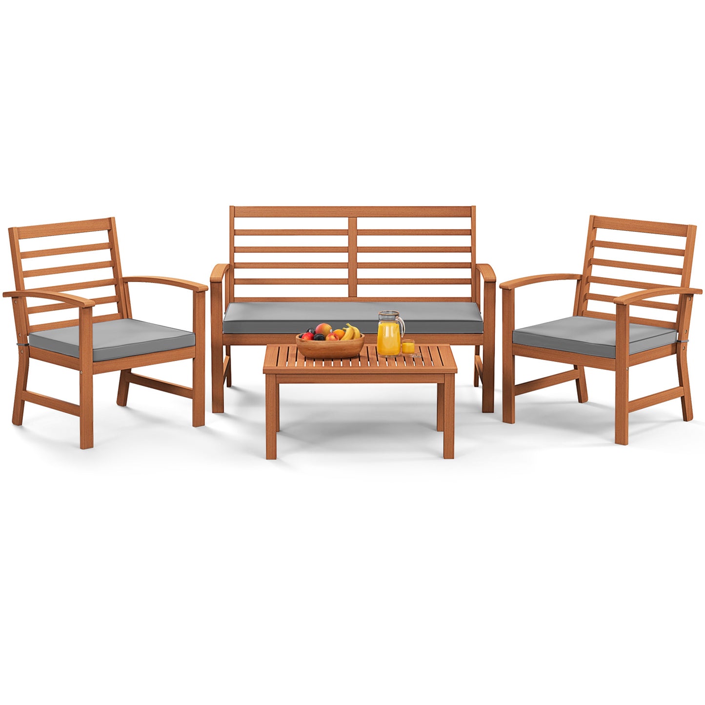 4 Pieces Outdoor Furniture Set with Stable Acacia Wood Frame, Gray Patio Conversation Sets at Gallery Canada