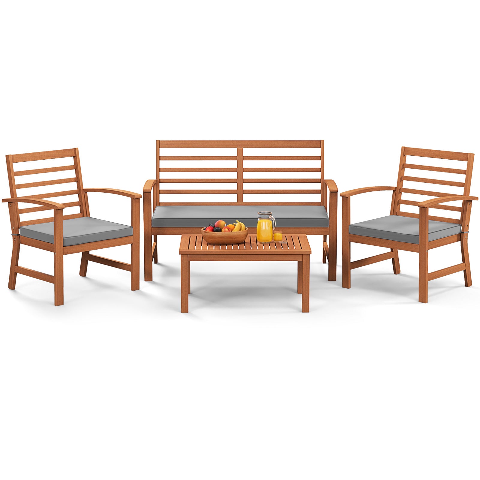 4 Pieces Outdoor Furniture Set with Stable Acacia Wood Frame, Gray Patio Conversation Sets at Gallery Canada