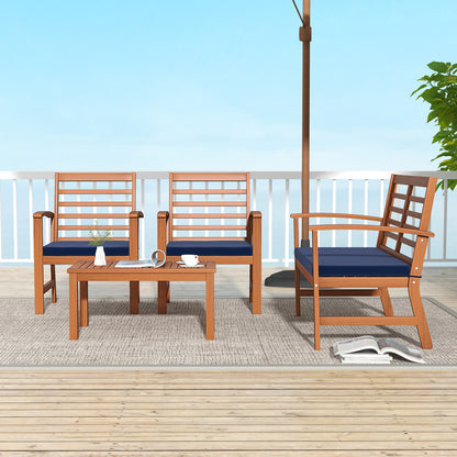 4 Pieces Outdoor Furniture Set with Stable Acacia Wood Frame, Navy Patio Conversation Sets at Gallery Canada