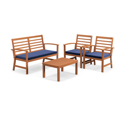 4 Piece Outdoor Furniture Set, Acacia Wood Frame, Navy Patio Conversation Sets Navy at Gallery Canada