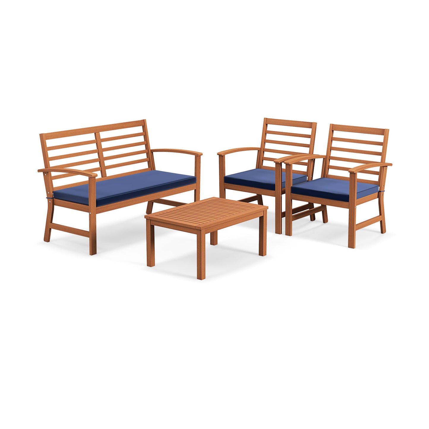 4 Pieces Outdoor Furniture Set with Stable Acacia Wood Frame, Navy Patio Conversation Sets Navy at Gallery Canada