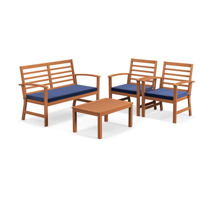 4 Pieces Outdoor Furniture Set with Stable Acacia Wood Frame, Navy Patio Conversation Sets Navy at Gallery Canada