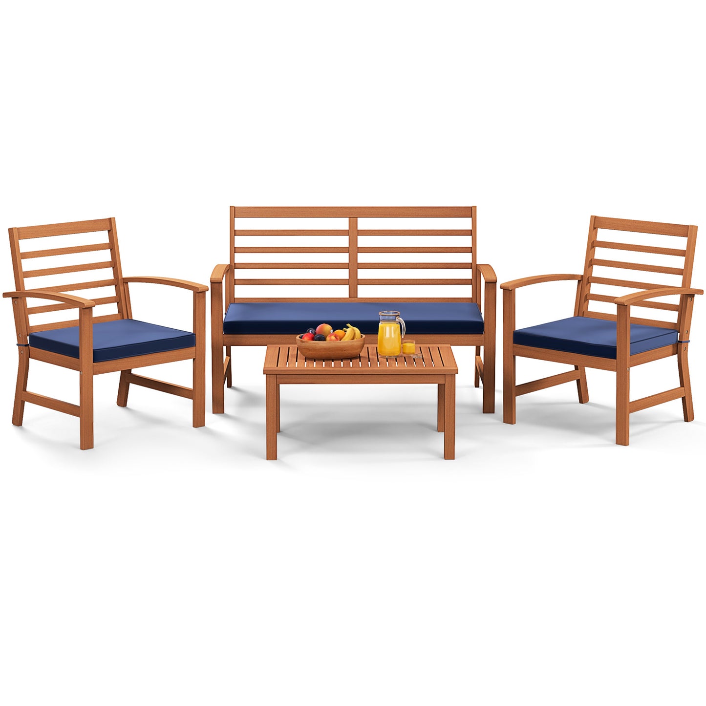 4 Pieces Outdoor Furniture Set with Stable Acacia Wood Frame, Navy Patio Conversation Sets at Gallery Canada