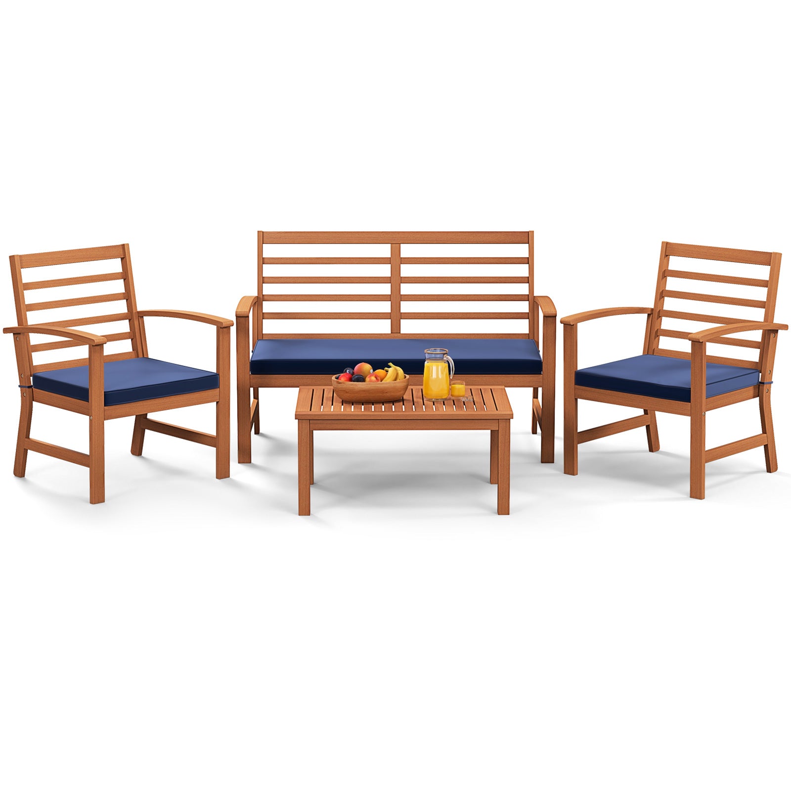 4 Pieces Outdoor Furniture Set with Stable Acacia Wood Frame, Navy Patio Conversation Sets at Gallery Canada