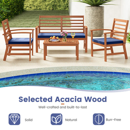 4 Pieces Outdoor Furniture Set with Stable Acacia Wood Frame, Navy Patio Conversation Sets at Gallery Canada