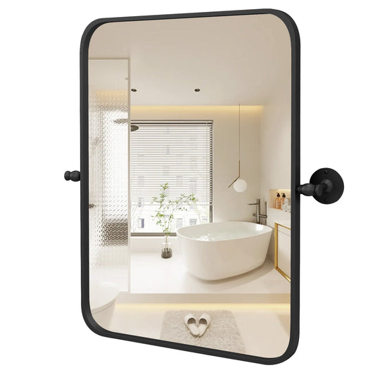 30 x 22 Inch Black Metal Framed Pivot Rectangle Wall-Mounted Mirror, Black Wall Mirrors Black at Gallery Canada