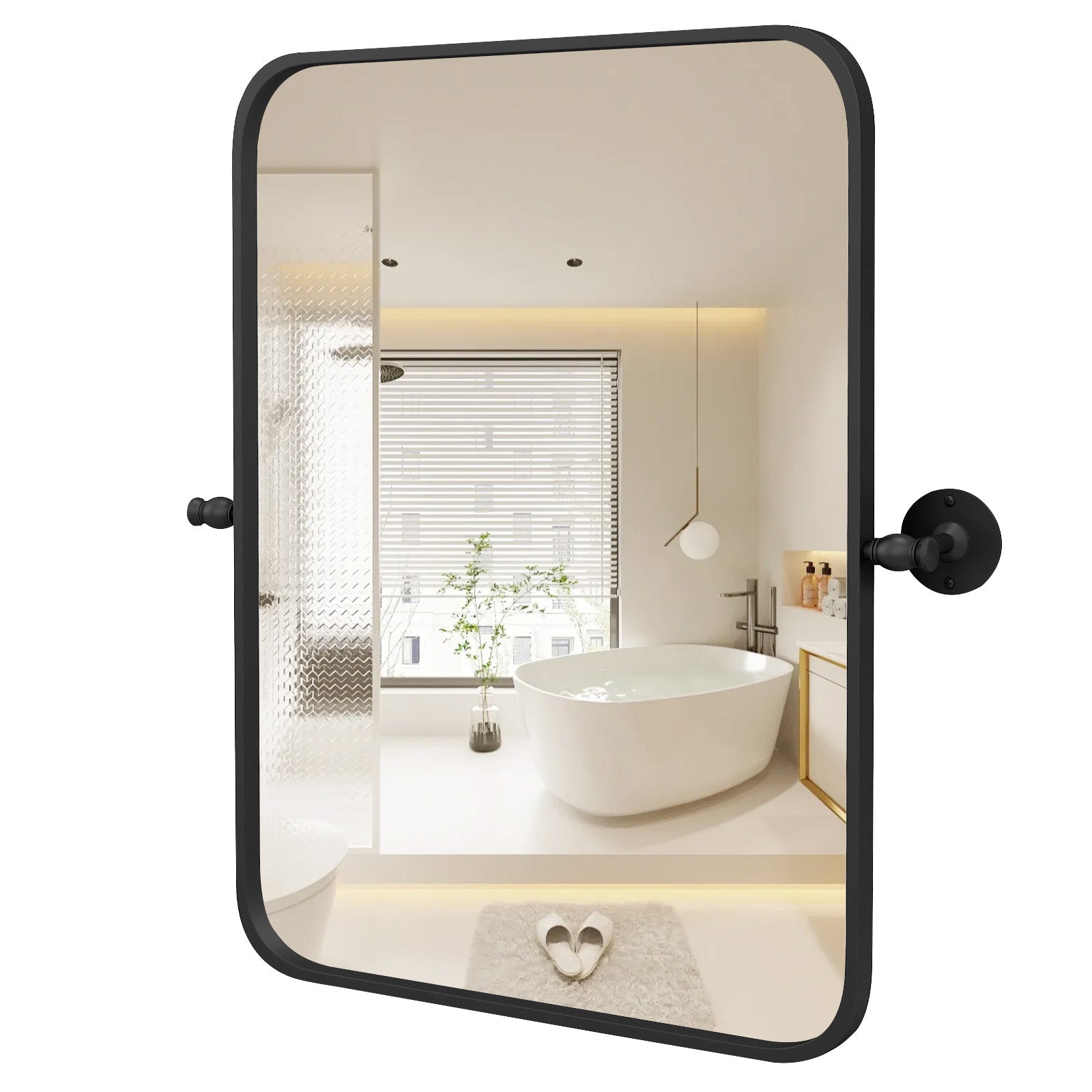 30 x 22 Inch Metal Framed Pivot Wall Mirror, Black Wall Mirrors Black at Gallery Canada