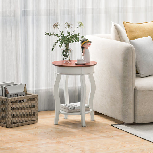2-Tier Round End Table, Storage Shelf, Rubber Wood Legs, Walnut & White, Gray End & Side Tables Walnut & Gray at Gallery Canada