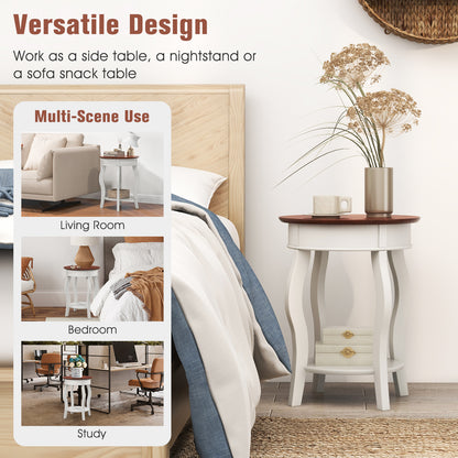 2-Tier Round End Table with Storage Shelf and Solid Rubber Wood Legs-Walnut & White, Walnut & Gray End & Side Tables at Gallery Canada